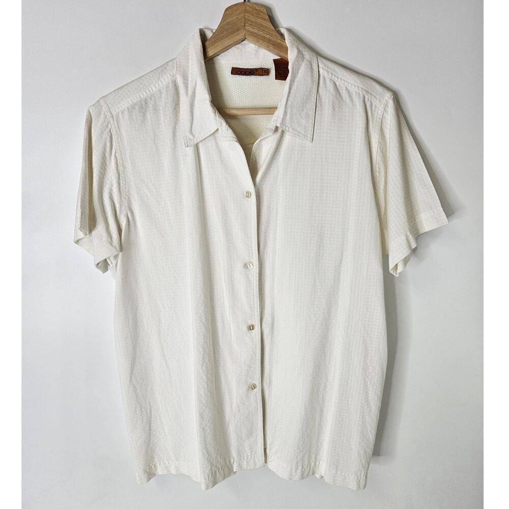 Oobe Shirt Women's White Collared Button/Down Size XL Textured